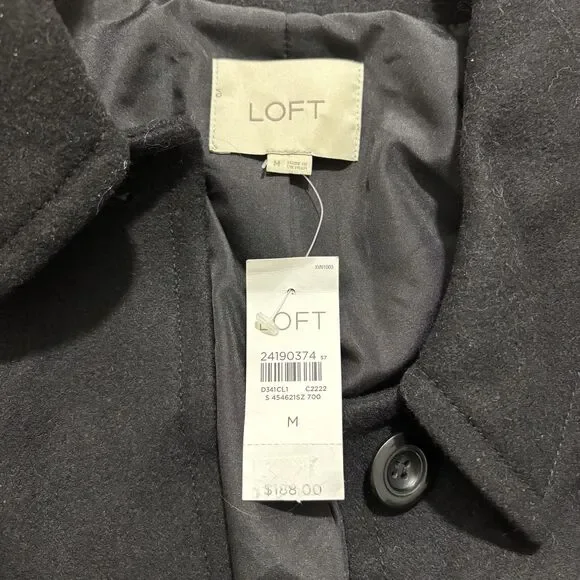 NWT LOFT Black Floral Flowers Embroidered Lined Wool Blend Size Medium Coat - Picture 6 of 7